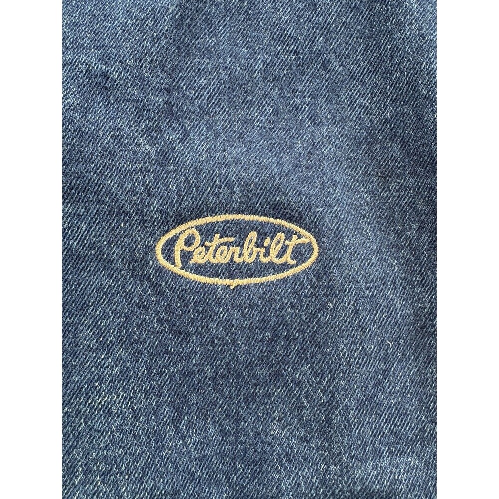 Vintage 90s Denim Bomber Jacket Mens Size XL Snaps Embroidered Peterbilt STAINED - Picture 3 of 9